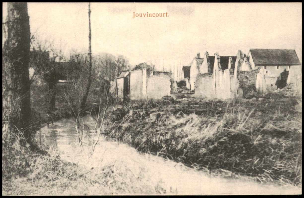 zoom: Image side vintage Postcard from 1915: Jouvincourt Erster Weltkrieg zerstörte Häuser:: .Frankreich
