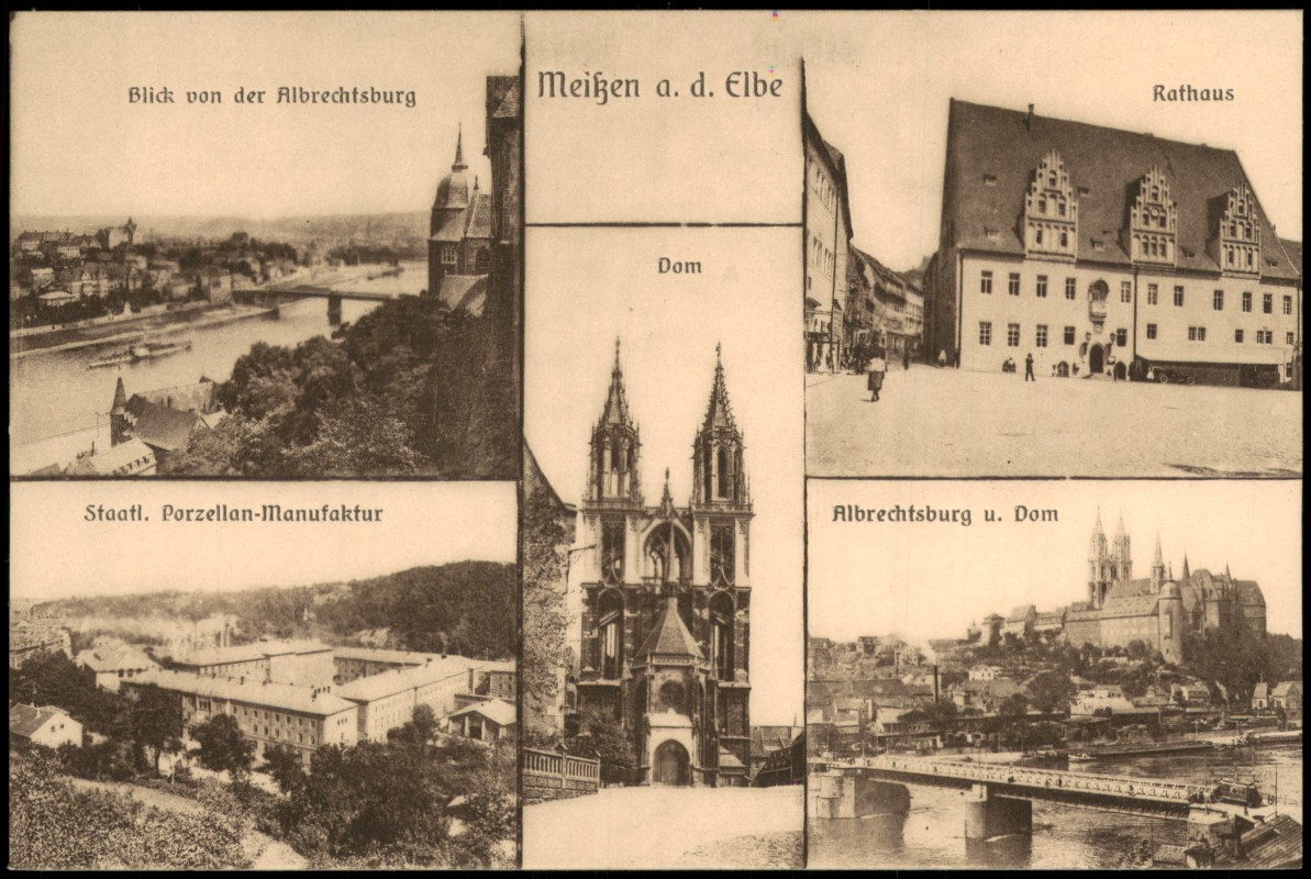 zoom: Image side vintage Postcard from 1929: Mehrbildkarte 1000 Jahre:: Meissen