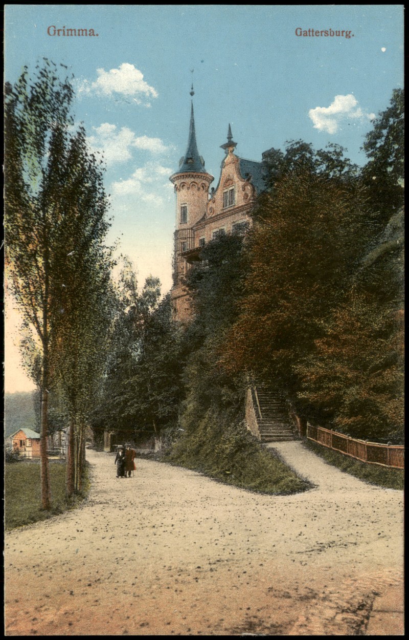 vergrößern: Bildseite historische Ansichtskarte von 1915: Weg an der Gattersburg:: Grimma