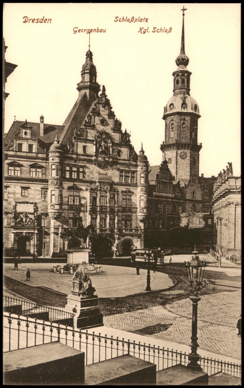 zoom: Image side vintage Postcard from 1915: Schloßplatz Schloß Georgenbau:: Innere Altstadt-Dresden