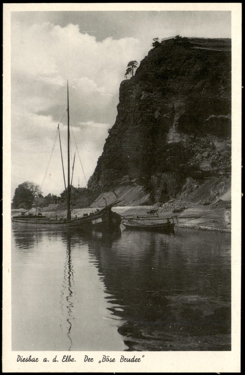 vergrößern: Bildseite historische Ansichtskarte von 1931: Elbpartie Gasthof Rosengarten:: Diesbar (Elbe)-Diesbar-Seußlitz-Nünchritz (Elbe)