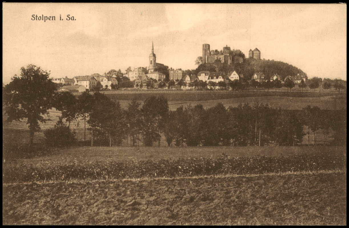 zoom: Image side vintage Postcard from 1913: Burg Stolpen Fernsicht Stadt:: Stolpen