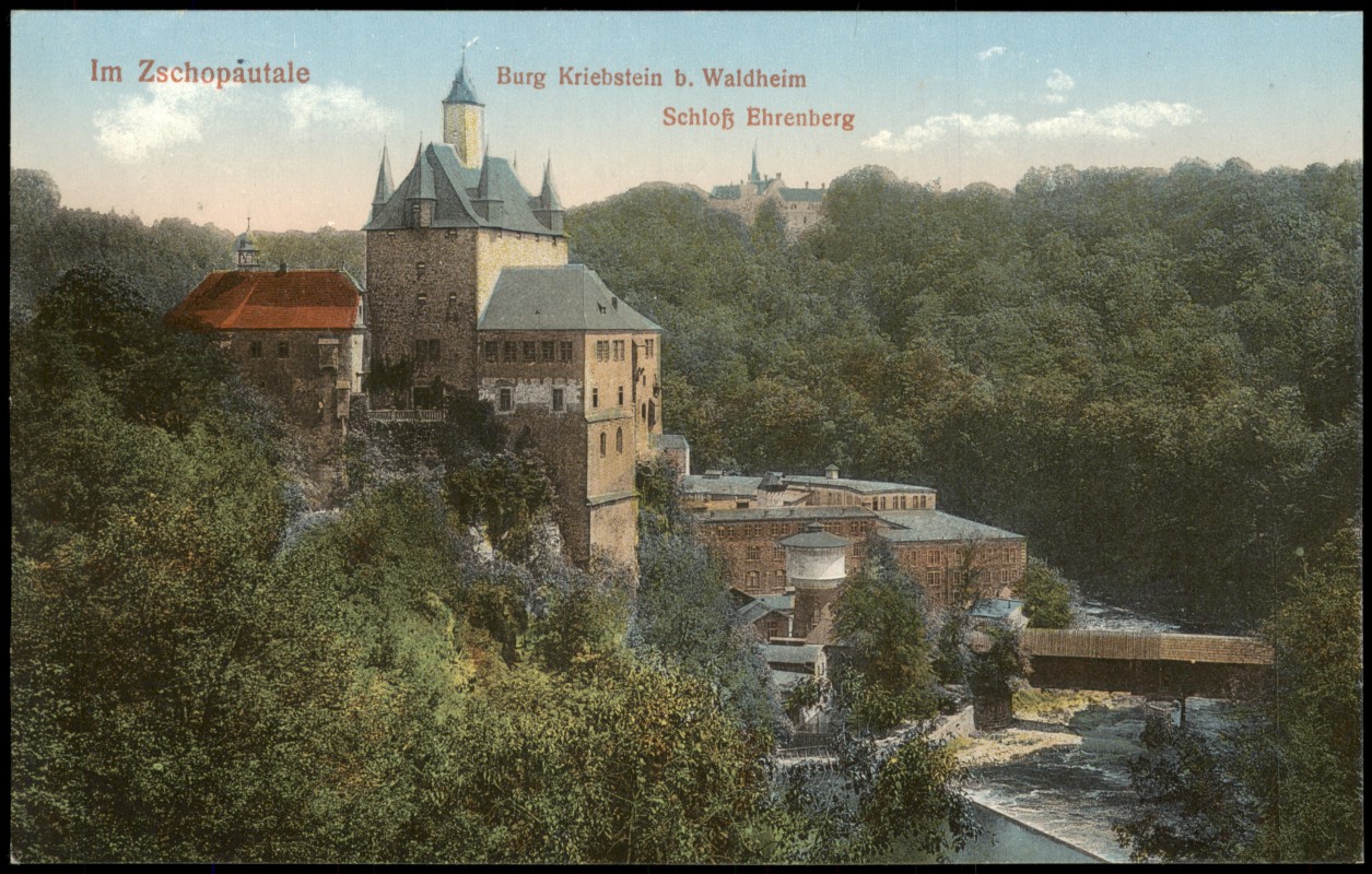 vergrößern: Bildseite historische Ansichtskarte von 1913: Burg Kriebstein b. Waldheim Schloß Ehrenberg:: Kriebstein
