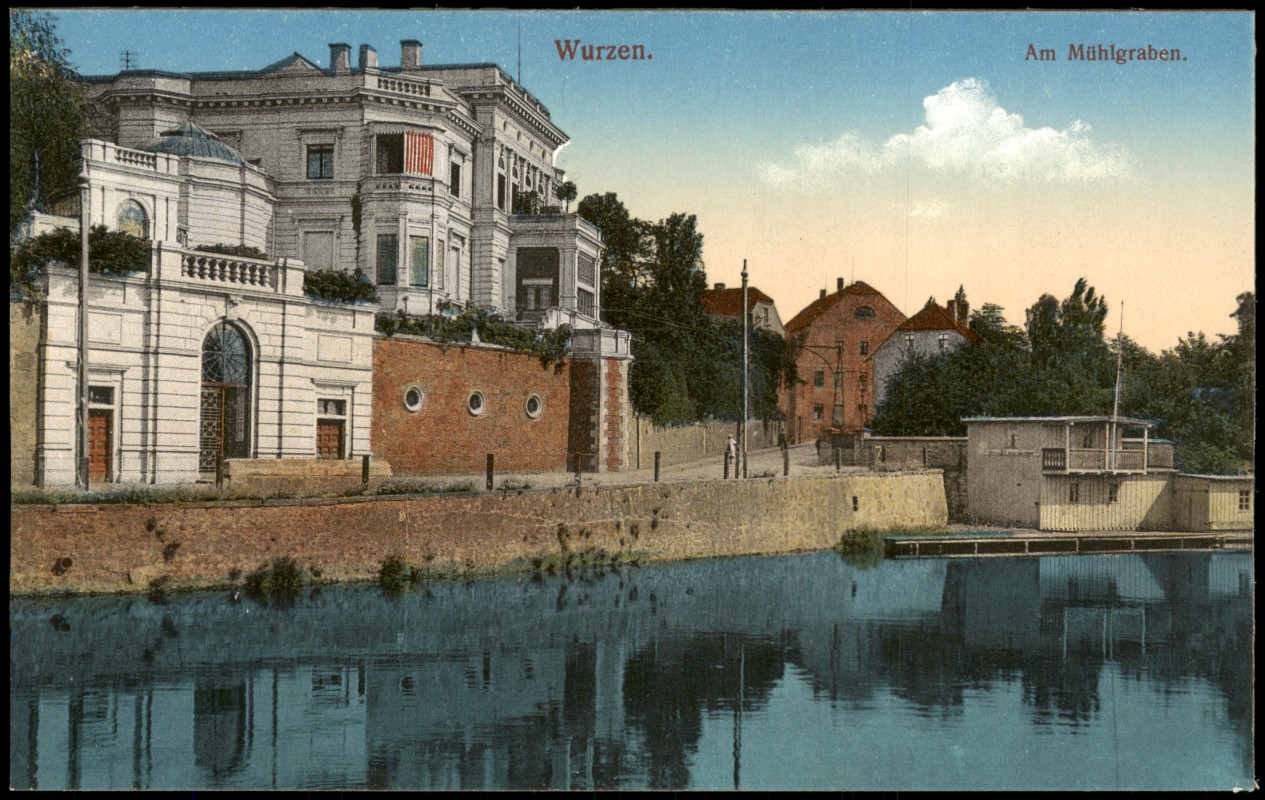 zoom: Image side vintage Postcard from 1913: Am Mühlgraben. Bootsanleger:: Wurzen