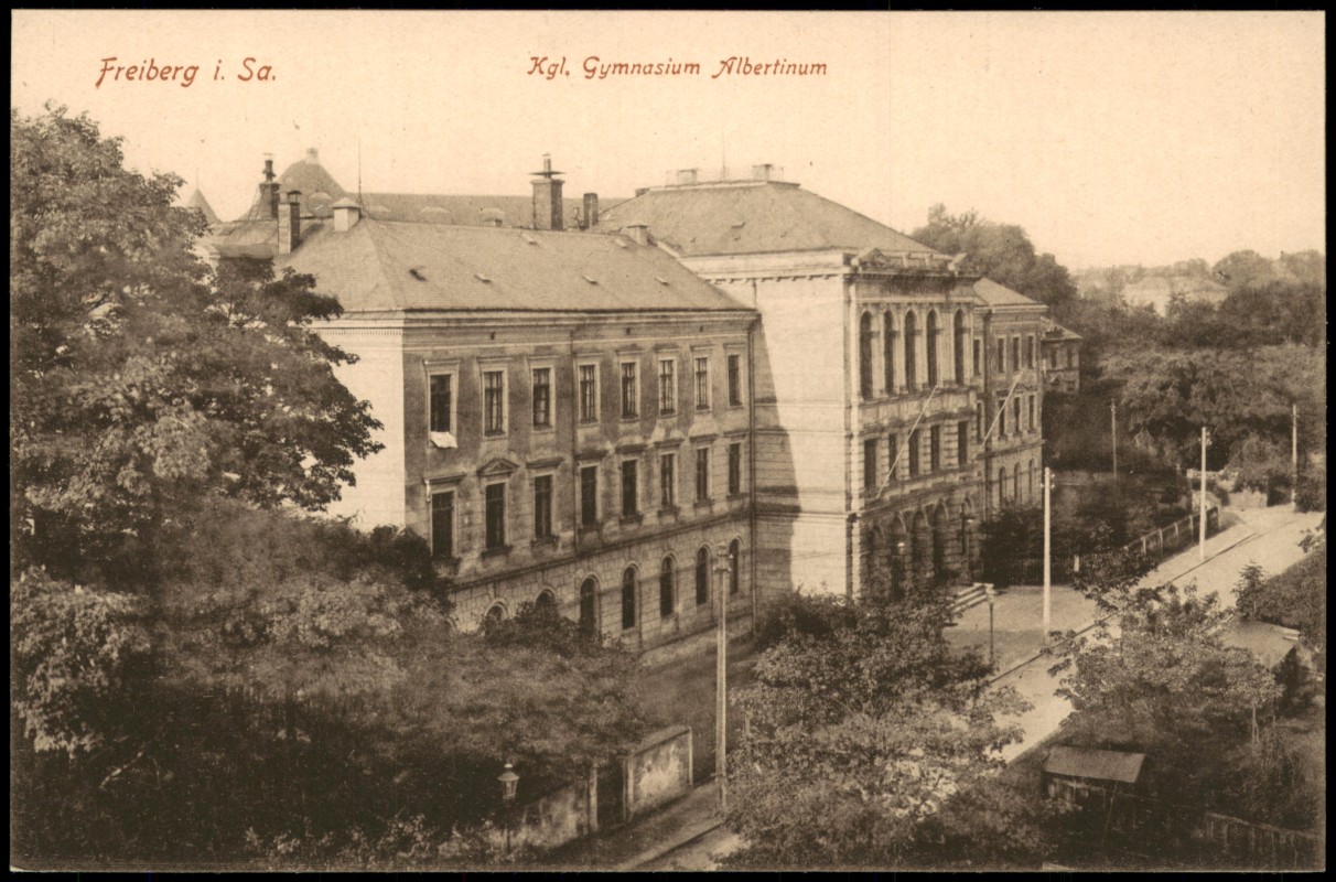 vergrößern: Bildseite historische Ansichtskarte von 1914: Kgl. Gymnasium Albertinum:: Freiberg (Sachsen)