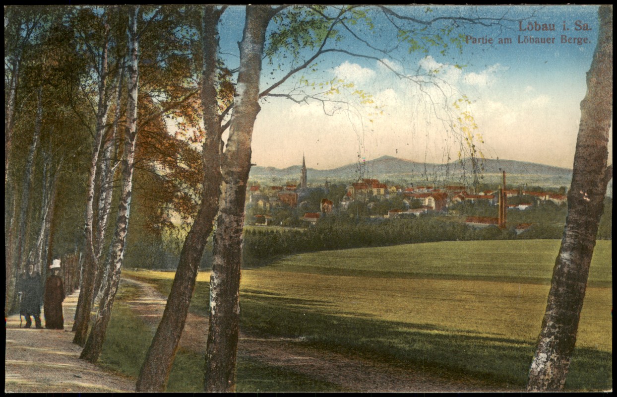 vergrößern: Bildseite historische Ansichtskarte von 1914: Partie am Löbauer Berge:: Löbau