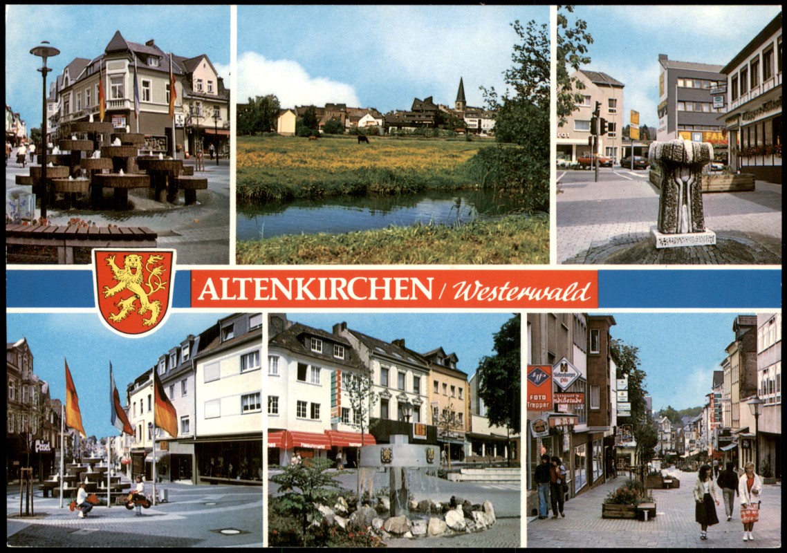 vergrößern: Bildseite historische Ansichtskarte von 1980: Mehrbildkarte mit 6 Ortsansichten:: Altenkirchen (Westerwald)