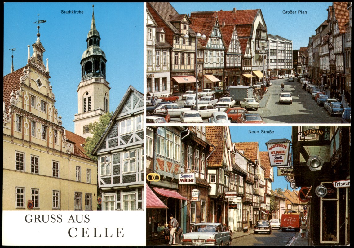 vergrößern: Bildseite historische Ansichtskarte von 1980: GRUSS AUS CELLE (Mehrbild-AK 3 Stadt-Ansichten):: Celle