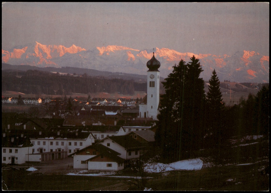 zoom: Image side vintage Postcard from 1980: Panorama-Ansicht Ort im Allgäu:: Biessenhofen