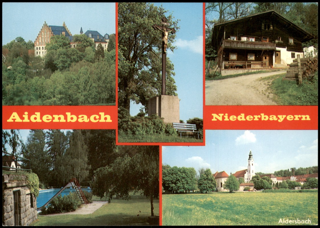 vergrößern: Bildseite historische Ansichtskarte von 1970: Mehrbildkarte mit 5 Ortsansichten:: Aidenbach