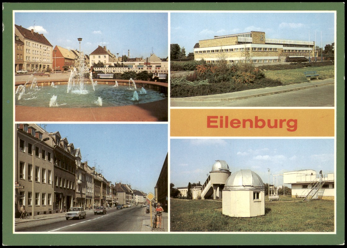zoom: Image side vintage Postcard from 1985: DDR MB AK Markt Schwimmhalle Leipziger Straße Sternwarte:: Eilenburg