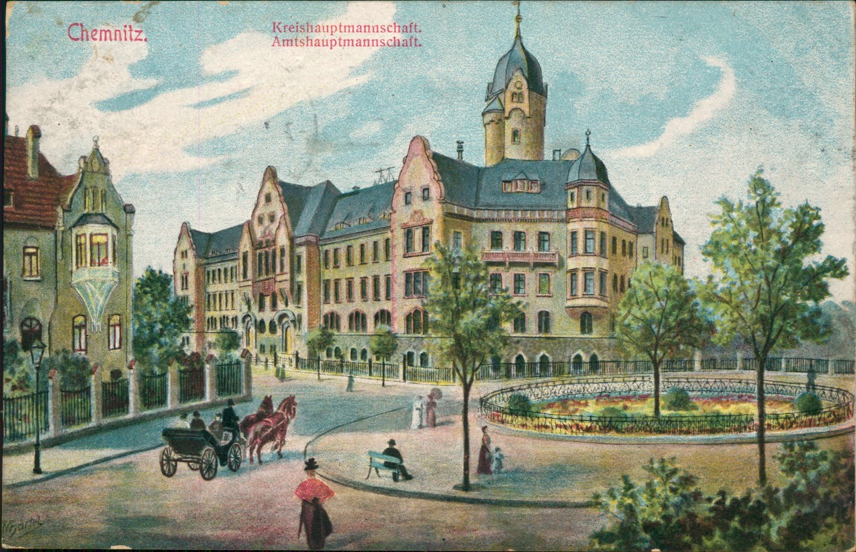 zoom: Image side vintage Postcard from 1916: Kreishauptmannschaft Amtshauptmannschaft.:: Chemnitz