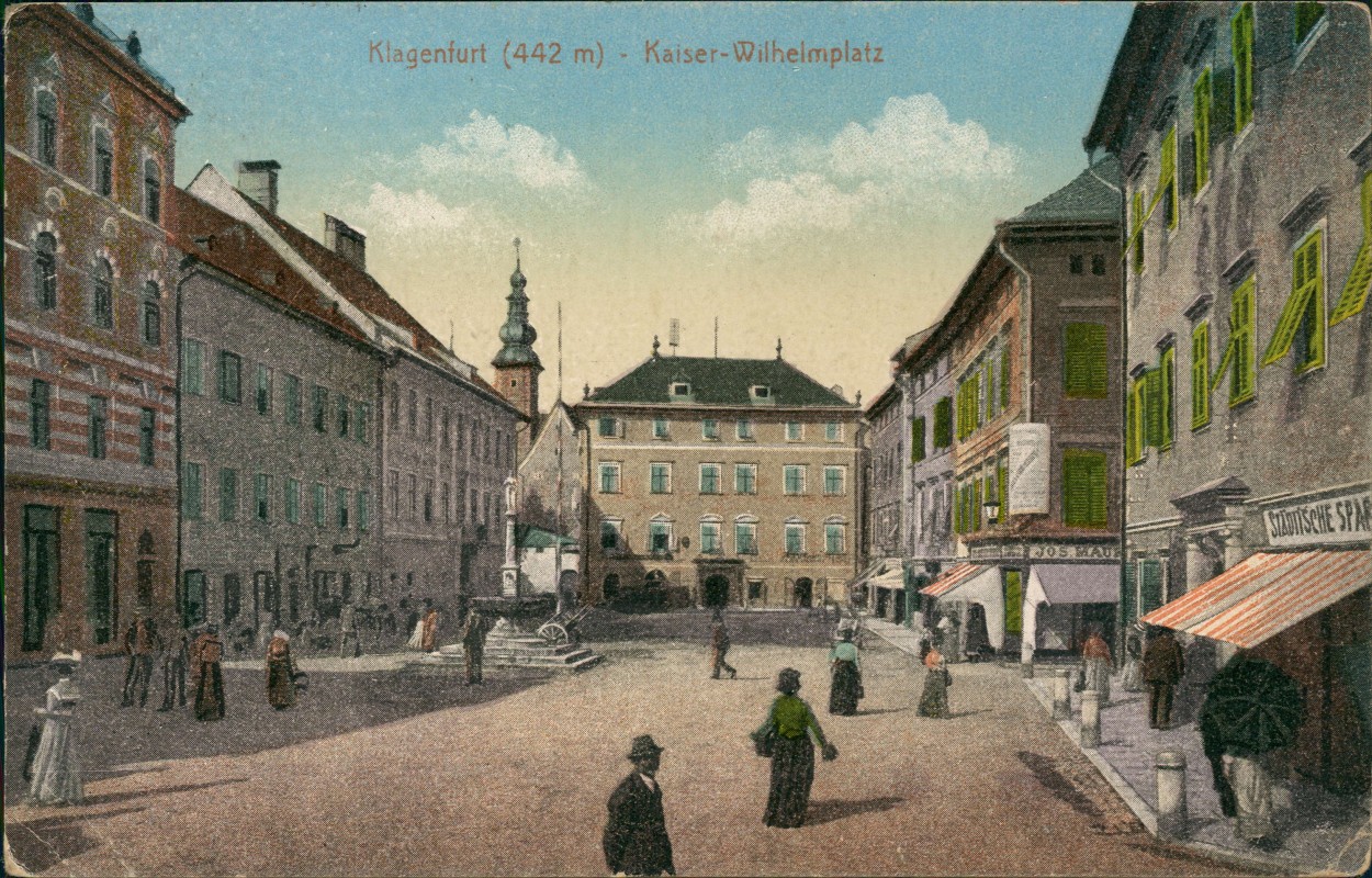 zoom: Image side vintage Postcard from 1918: Kaiser-Wilhelmplatz:: Klagenfurt