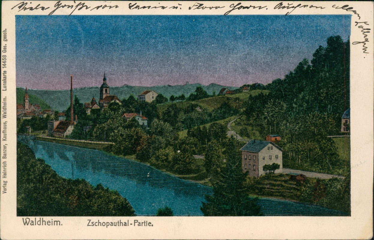 zoom: Image side vintage Postcard from 1909: Stadtpartie:: Waldheim