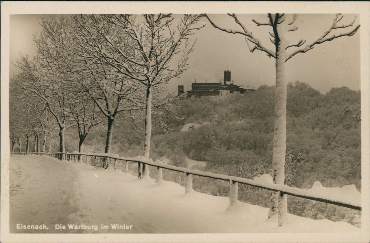 zoom: Image side vintage Postcard from 1930: Wartburg im Winter Schnee:: Eisenach