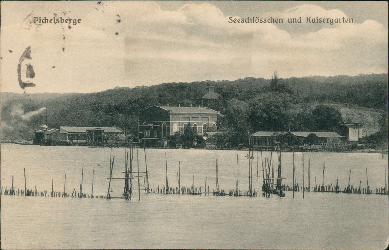 zoom: Image side vintage Postcard from 1917: Seeschlösschen und Kaisergarten Pichelsberg:: Westend-Berlin