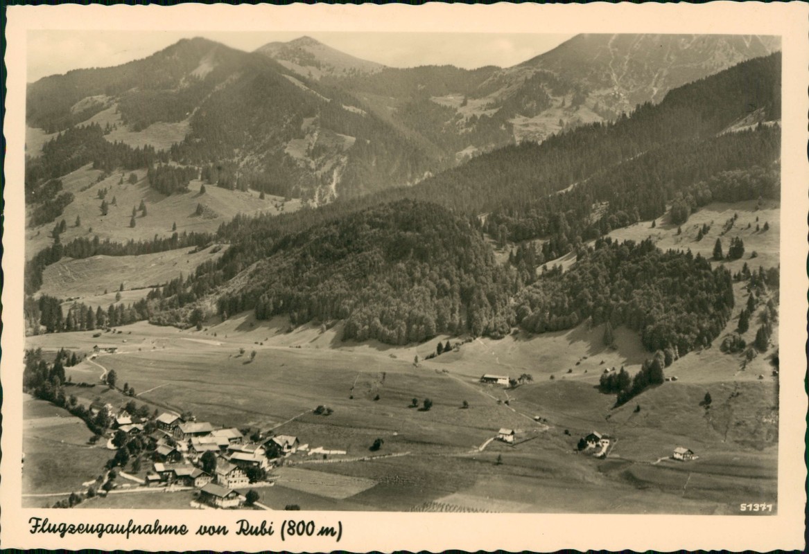 zoom: Image side vintage Postcard from 1942: Gasthof Rubihorn Luftbild Flugzeugaufnahme:: Rubi-Oberstdorf