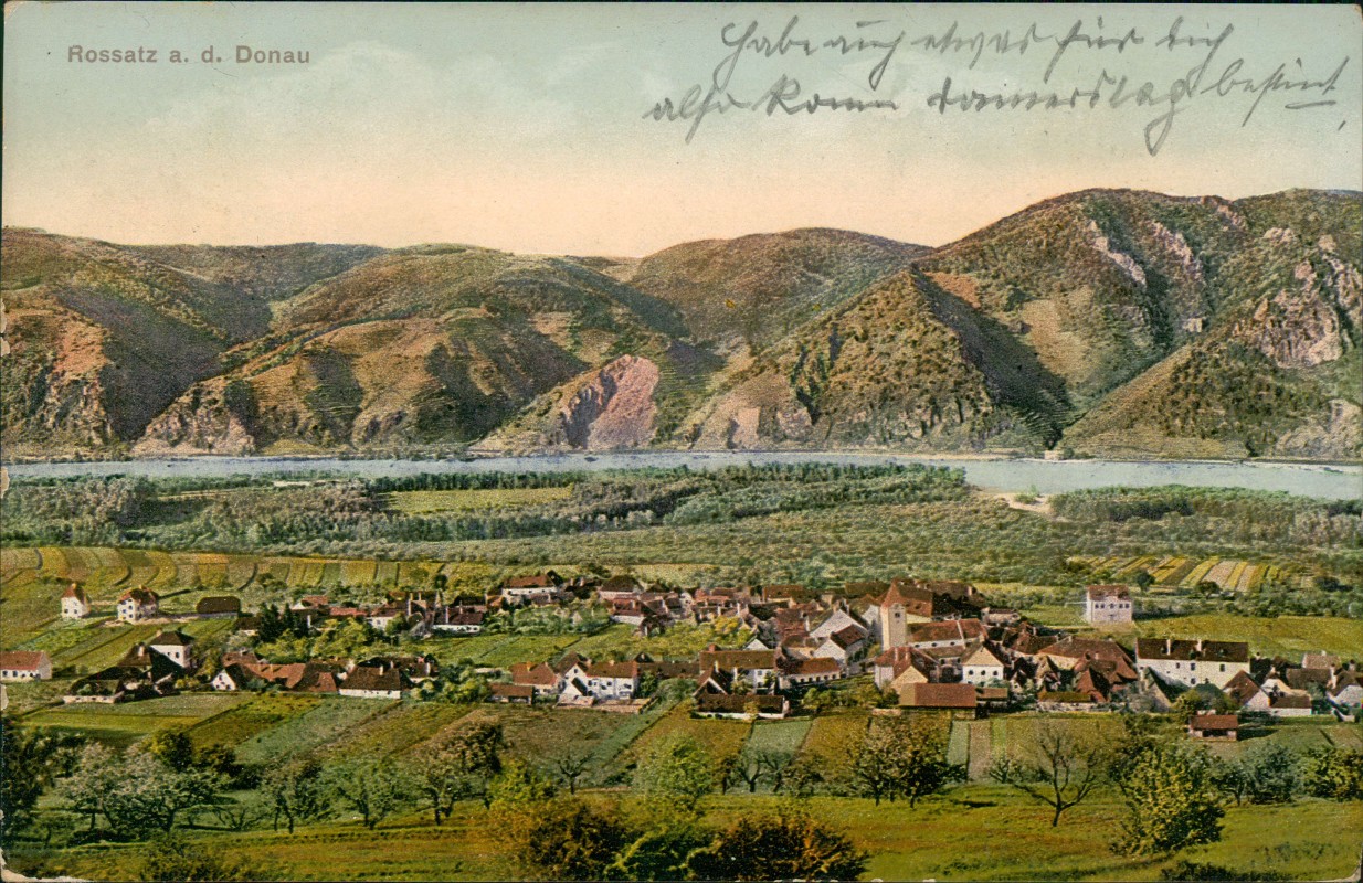 zoom: Image side vintage Postcard from 1923: Stadtblick:: Rossatz Donau Bz Krems