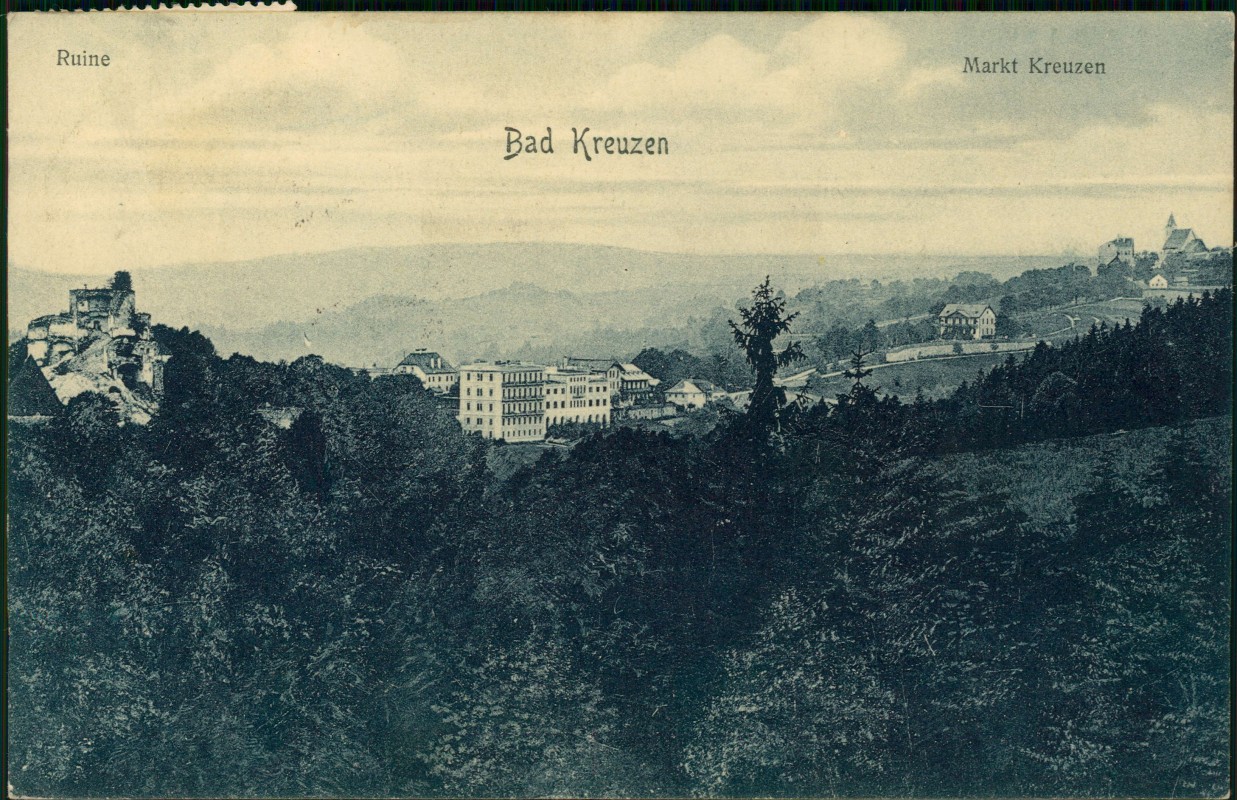 zoom: Image side vintage Postcard from 1910: Ruine und Stadt:: Bad Kreuzen b. Perg