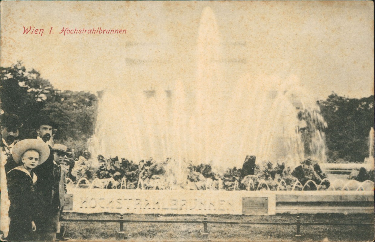 zoom: Image side vintage Postcard from 1909: Kinder vor dem Hochstrahlbrunnen.:: Vienna