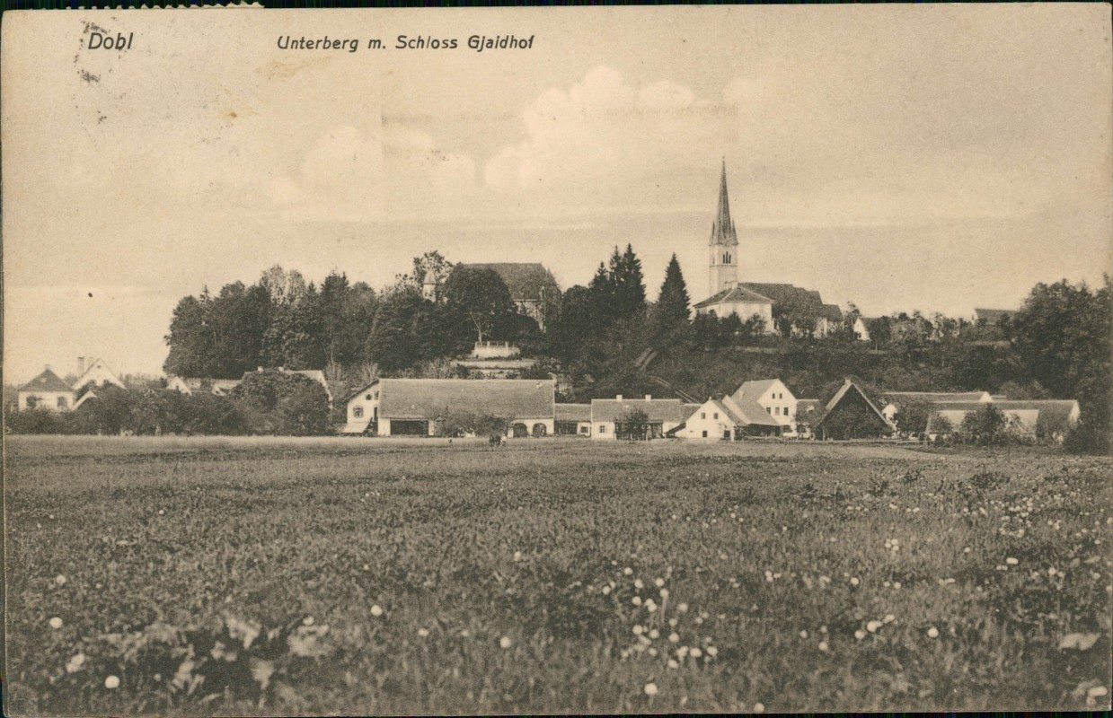 zoom: Image side vintage Postcard from 1909: Unterberg m. Schloss Gjaidhof:: Dobl Steiermark