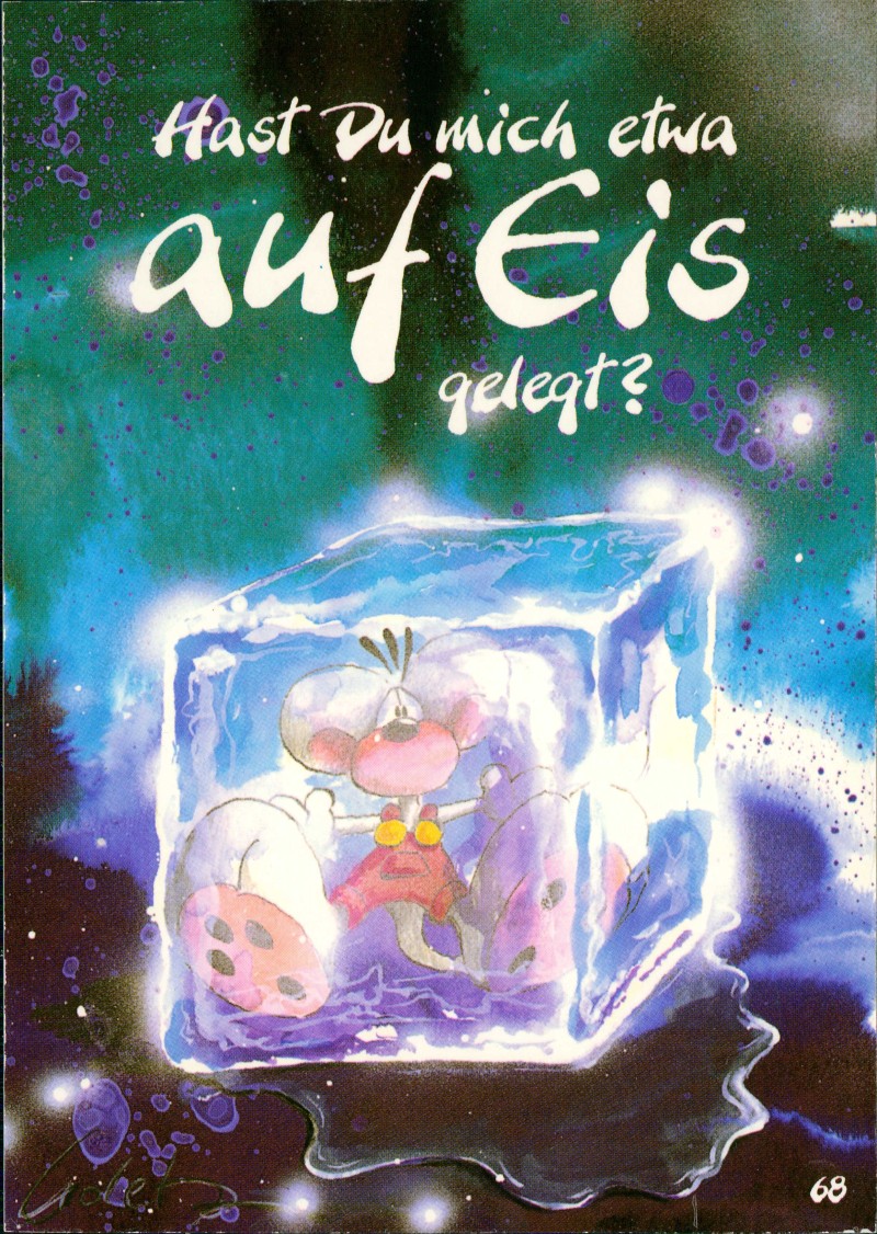 zoom: Image side vintage Postcard from 1995: Diddl-Maus im Eisblock - Hast Du mich etwa auf Eis gelegt?::