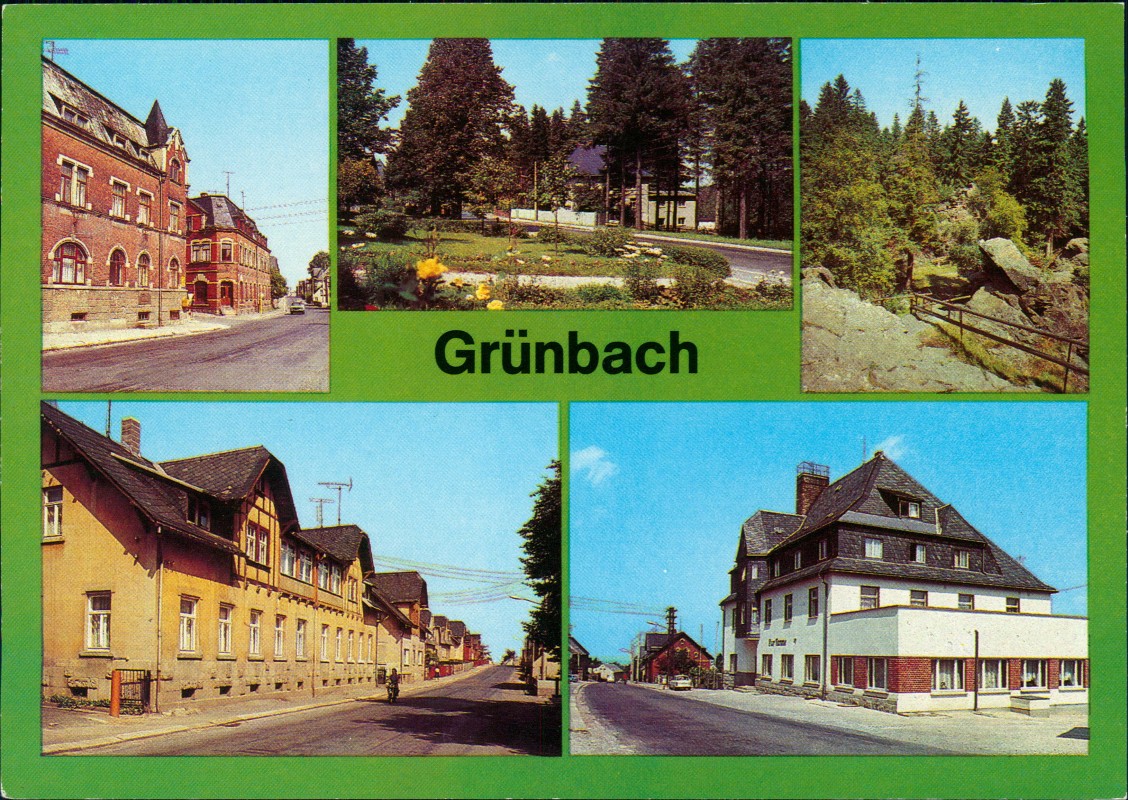 vergrößern: Bildseite historische Ansichtskarte von 1989: Mehrbildansicht Parl, Falkensteiner Straße, Ferienheim:: Grünbach (Vogtland)