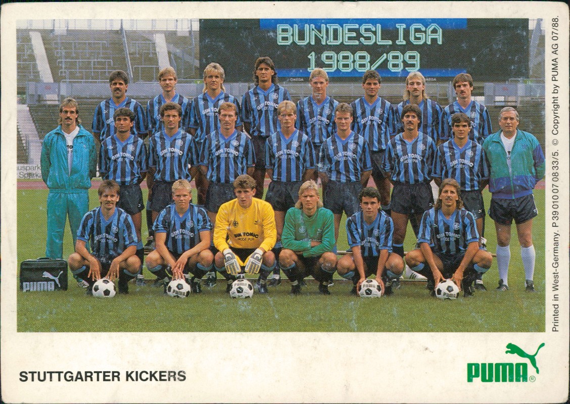 zoom: Image side vintage Postcard from 1988: Mannschaftsfoto Stuttgarter Kickers Bundesliga 1988/89::