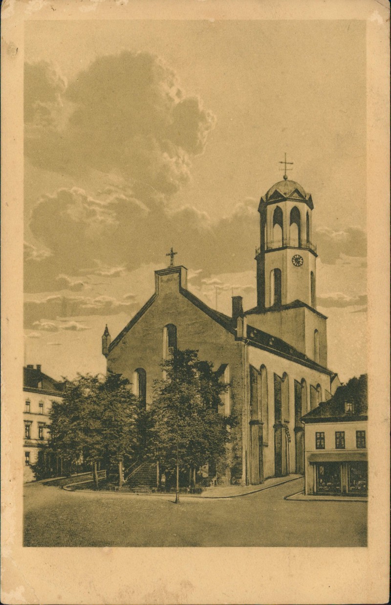 vergrößern: Bildseite historische Ansichtskarte von 1926: Stadtkirche St. Laurentius:: Auerbach (Vogtland)