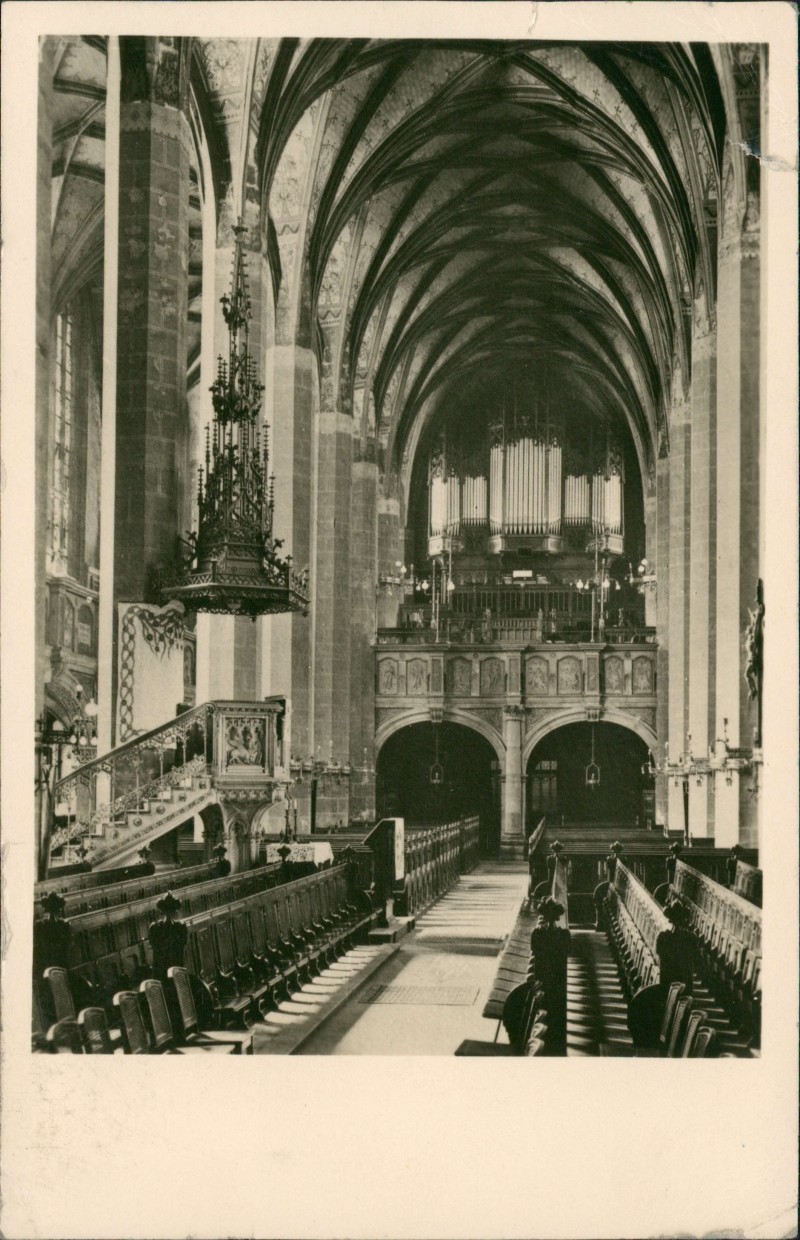 zoom: Image side vintage Postcard from 1953: Mittelschiff und Orgel der Thomaskirche:: Leipzig