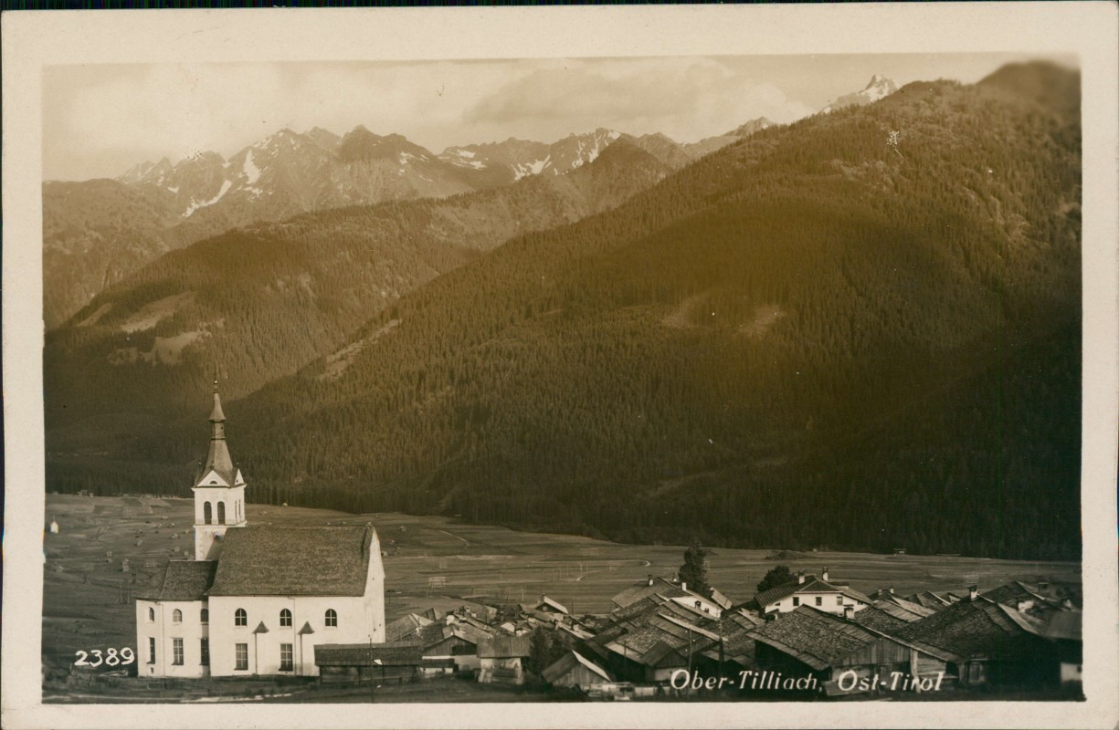 vergrößern: Bildseite historische Ansichtskarte von 1932: Panorama, Ost-Tirol -Fotokarte:: Obertilliach