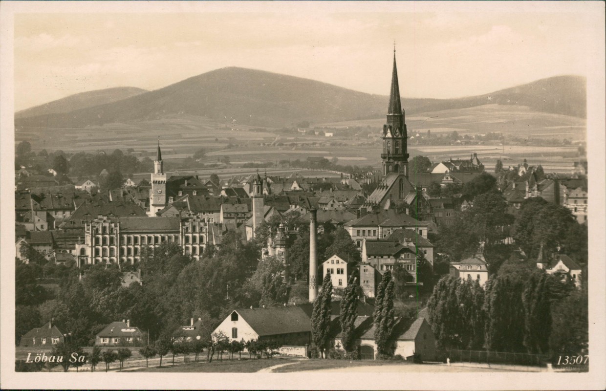 vergrößern: Bildseite historische Ansichtskarte von 1930: Partie an der Stadt - Fabrik:: Löbau