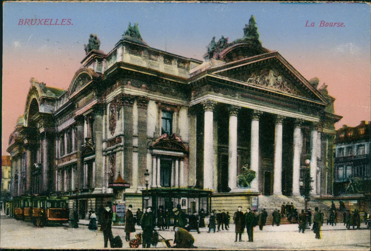 vergrößern: Bildseite historische Ansichtskarte von 1915: Börsengebäude (La Bourse):: Brüssel