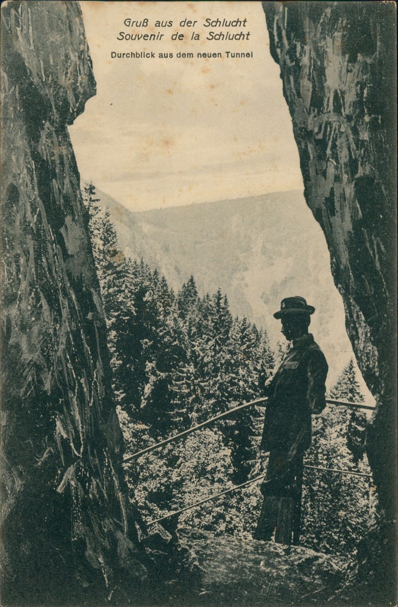 vergrößern: Bildseite historische Ansichtskarte von 1915: Durchblick aus dem neuen Tunnel, Col de la Schlucht:: Stoßweier