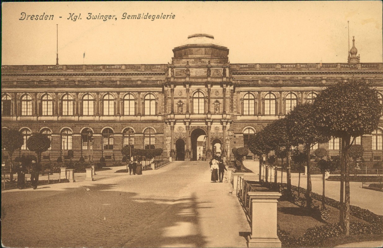 vergrößern: Bildseite historische Ansichtskarte von 1910: Königlicher Zwinger, Gemäldegalerie:: Dresden