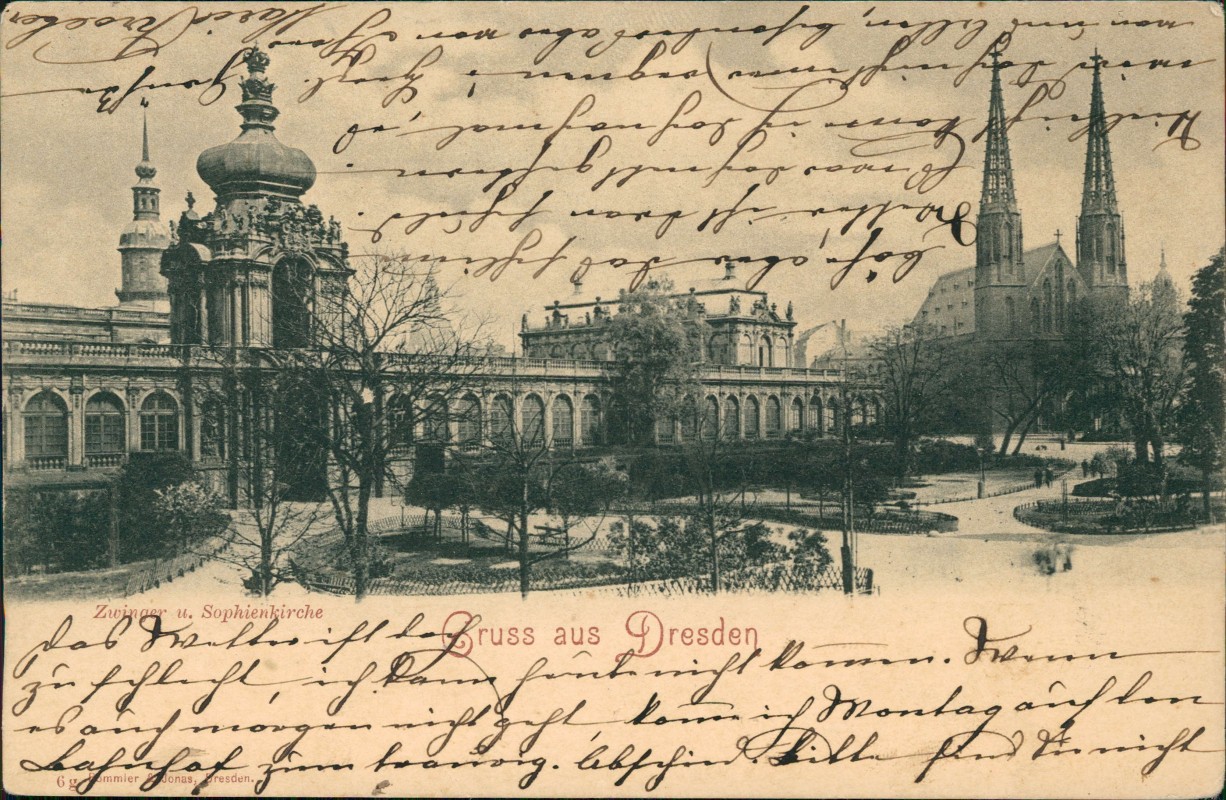 vergrößern: Bildseite historische Ansichtskarte von 1902: Zwinger Sophienkirche:: Innere Altstadt-Dresden