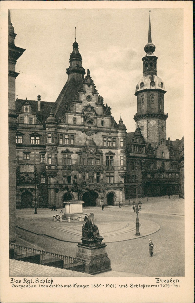 zoom: Image side vintage Postcard from 1910: Residenzschloss mit Georgenbau und Schloßturm:: Innere Altstadt-Dresden