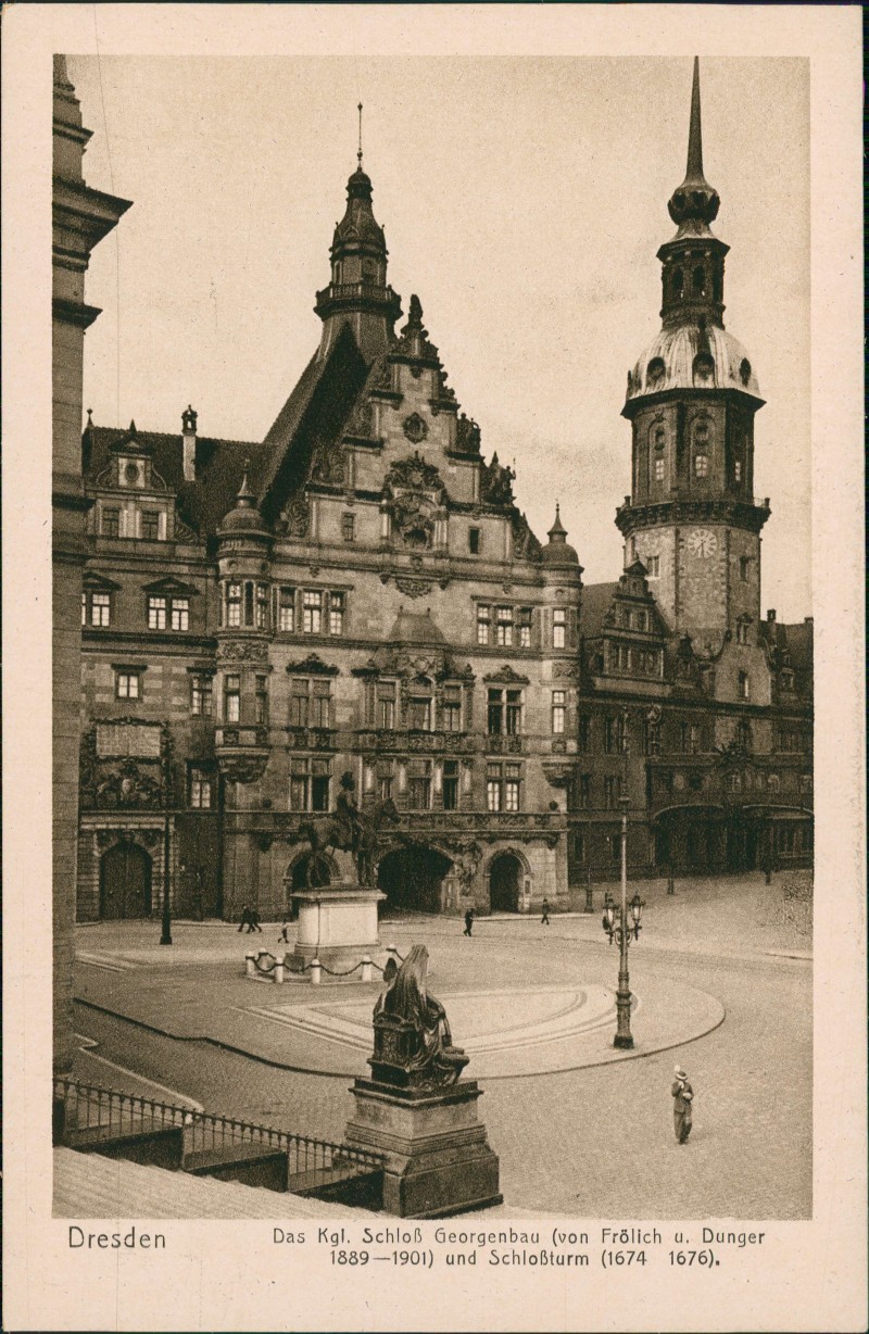 zoom: Image side vintage Postcard from 1910: Georgenbau und Schloßturm:: Innere Altstadt-Dresden