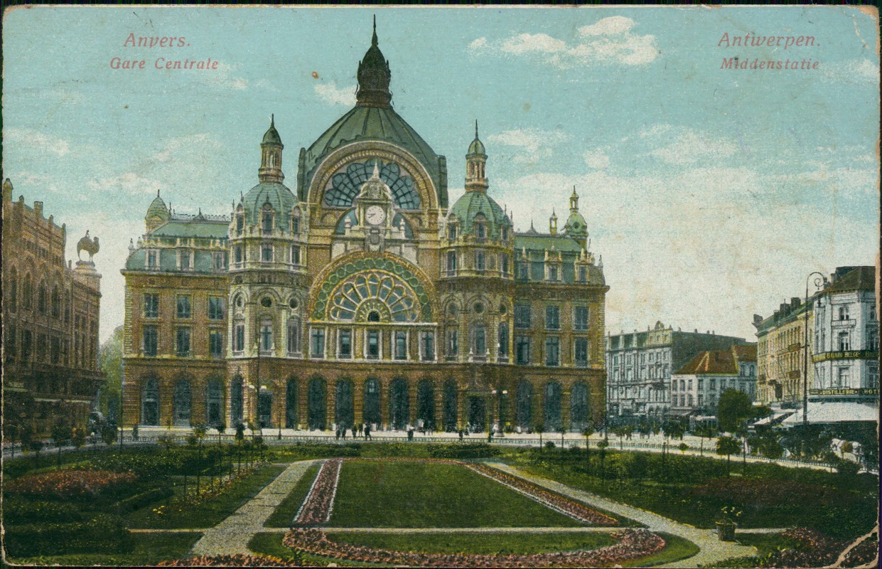 zoom: Image side vintage Postcard from 1914: Gare Centrale (Hauptbahnhof):: Antwerp