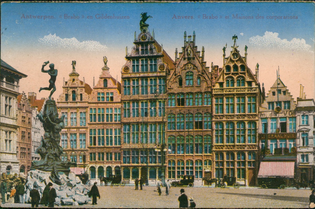 zoom: Image side vintage Postcard from 1910: Brabo en Gildenhuizen:: Antwerp
