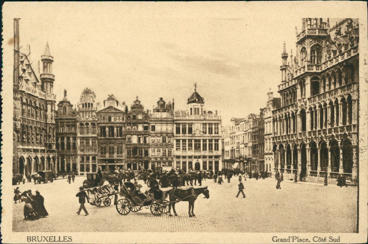 zoom: Image side vintage Postcard from 1916: Grand Place. Côté Sud:: Brussels