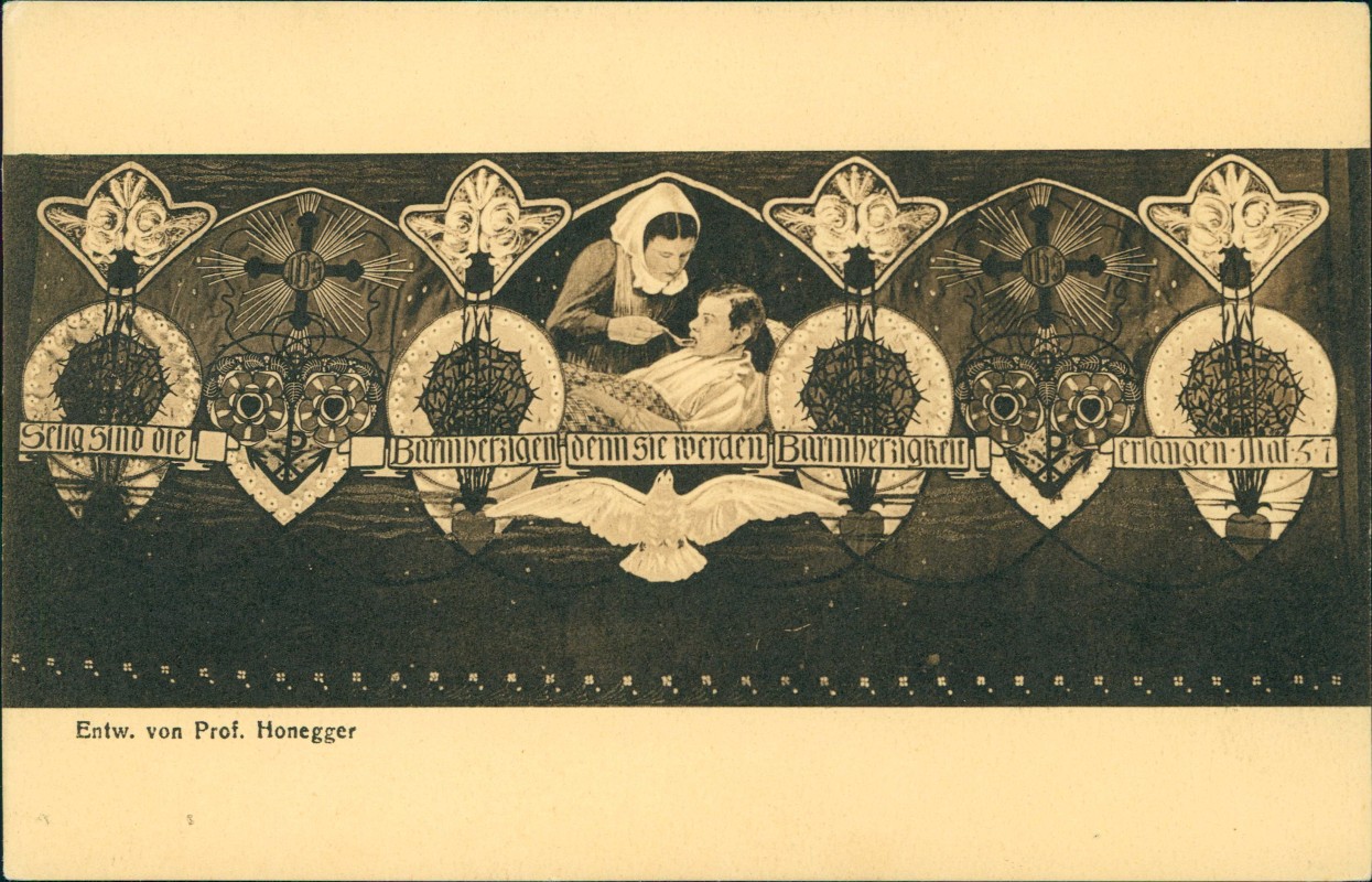 vergrößern: Bildseite historische Ansichtskarte von 1917: Lazarett Wandgemälde Lindenau:: Leipzig