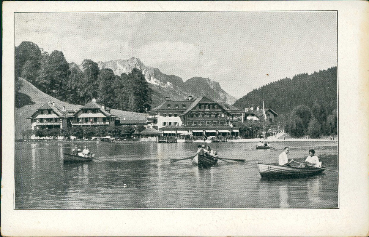 zoom: Image side vintage Postcard from 1934: Hotel Schiffmeister:: Königssee-Schönau am Königssee