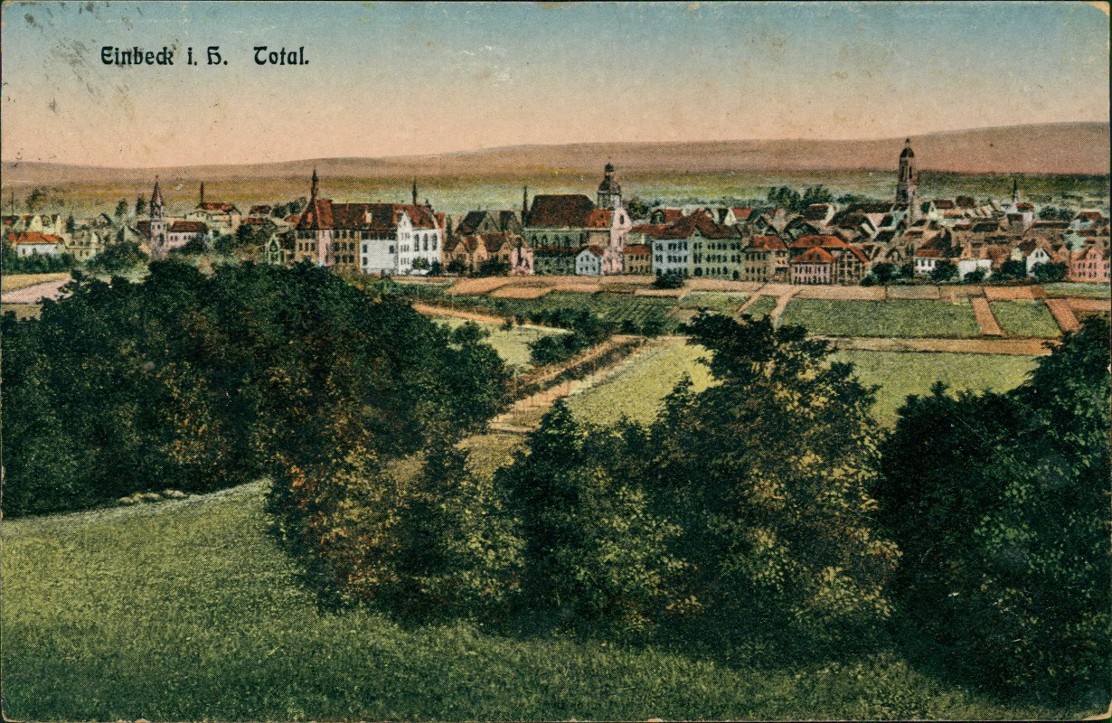 vergrößern: Bildseite historische Ansichtskarte von 1924: Fernblick auf die Stadt:: Einbeck