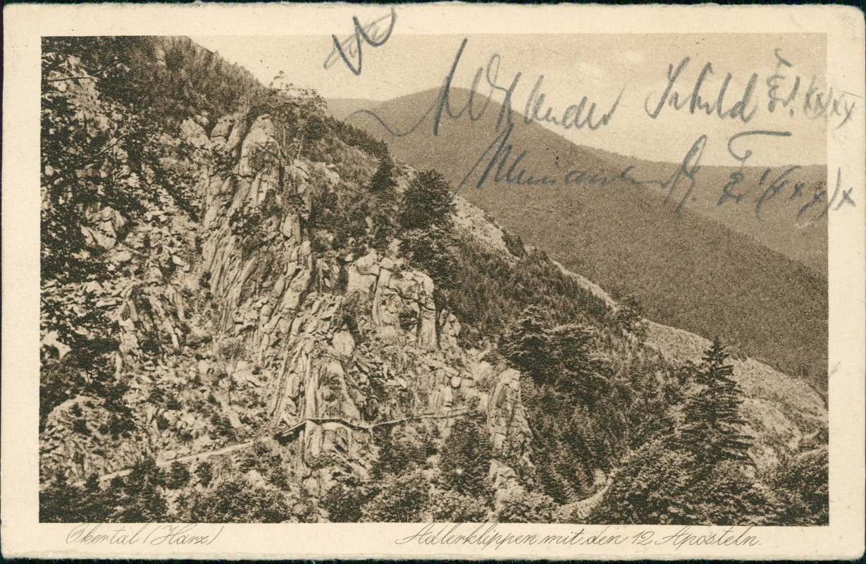 zoom: Image side vintage Postcard from 1924: Okertal Adlersklippen 12 Apopstel:: Oker-Goslar