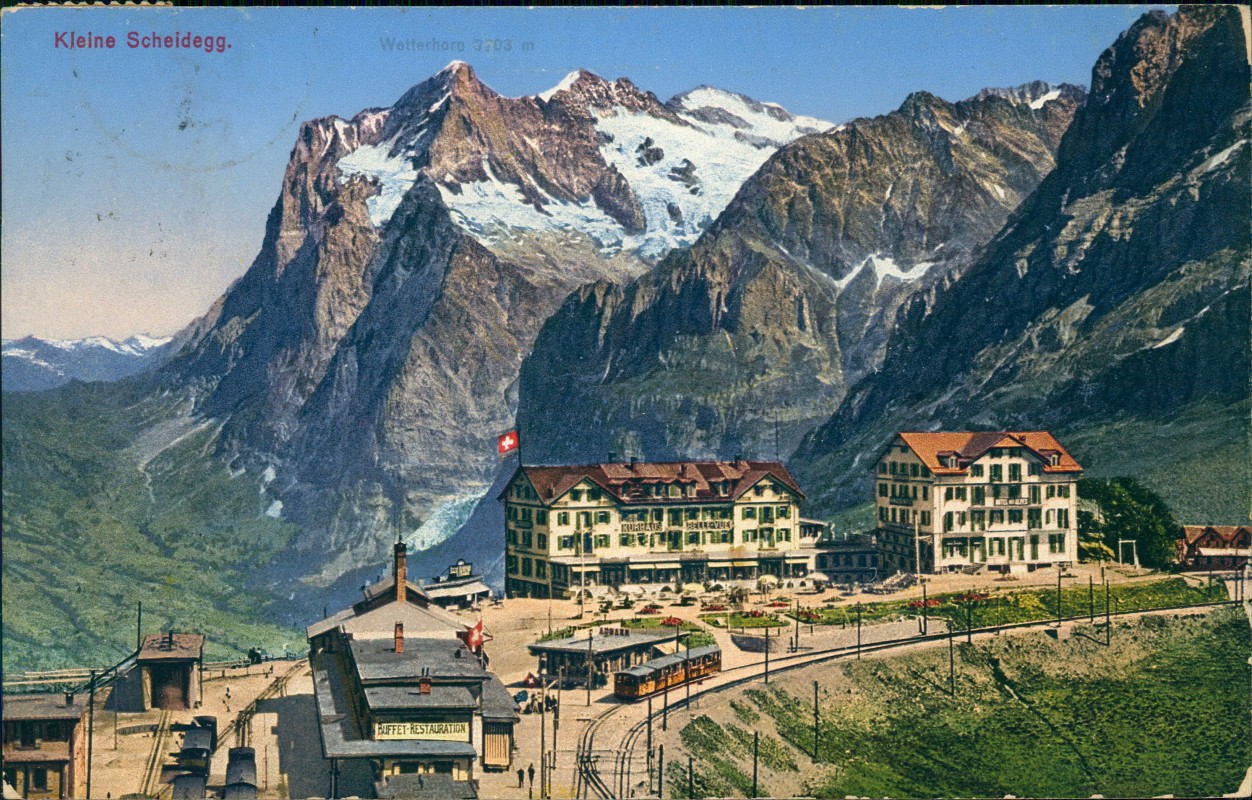 vergrößern: Bildseite historische Ansichtskarte von 1917: Kleine Scheidegg. Bahnhof:: Scheidegg