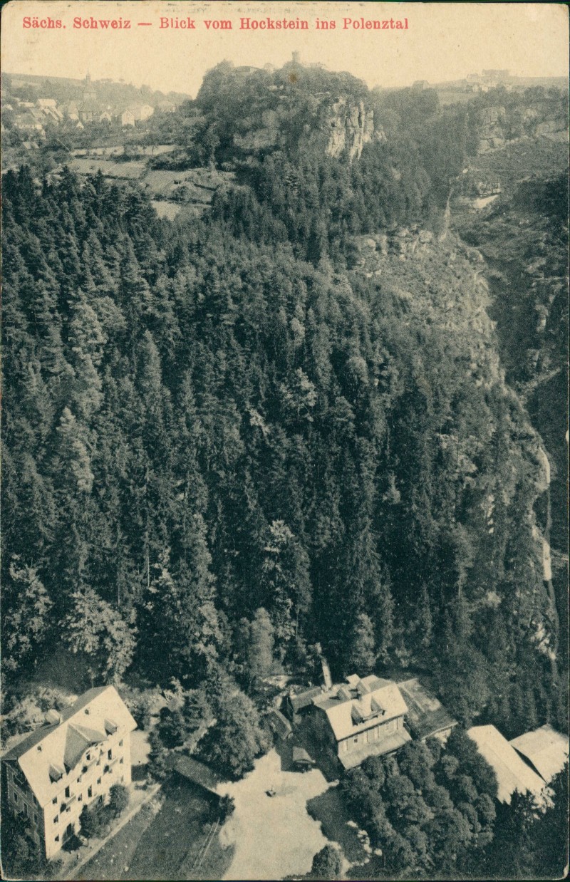 vergrößern: Bildseite historische Ansichtskarte von 1914: Wolfschlucht-Hockstein:: Hohnstein (Sächs. Schweiz)
