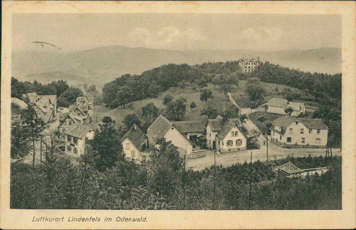 vergrößern: Bildseite historische Ansichtskarte von 1928: Stadtpartie Straßenblick:: Lindenfels (Bergstraße)