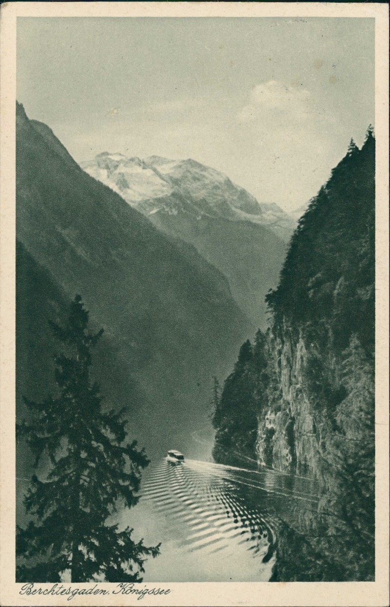 vergrößern: Bildseite historische Ansichtskarte von 1930: Königssee Boot:: Schönau am Königssee