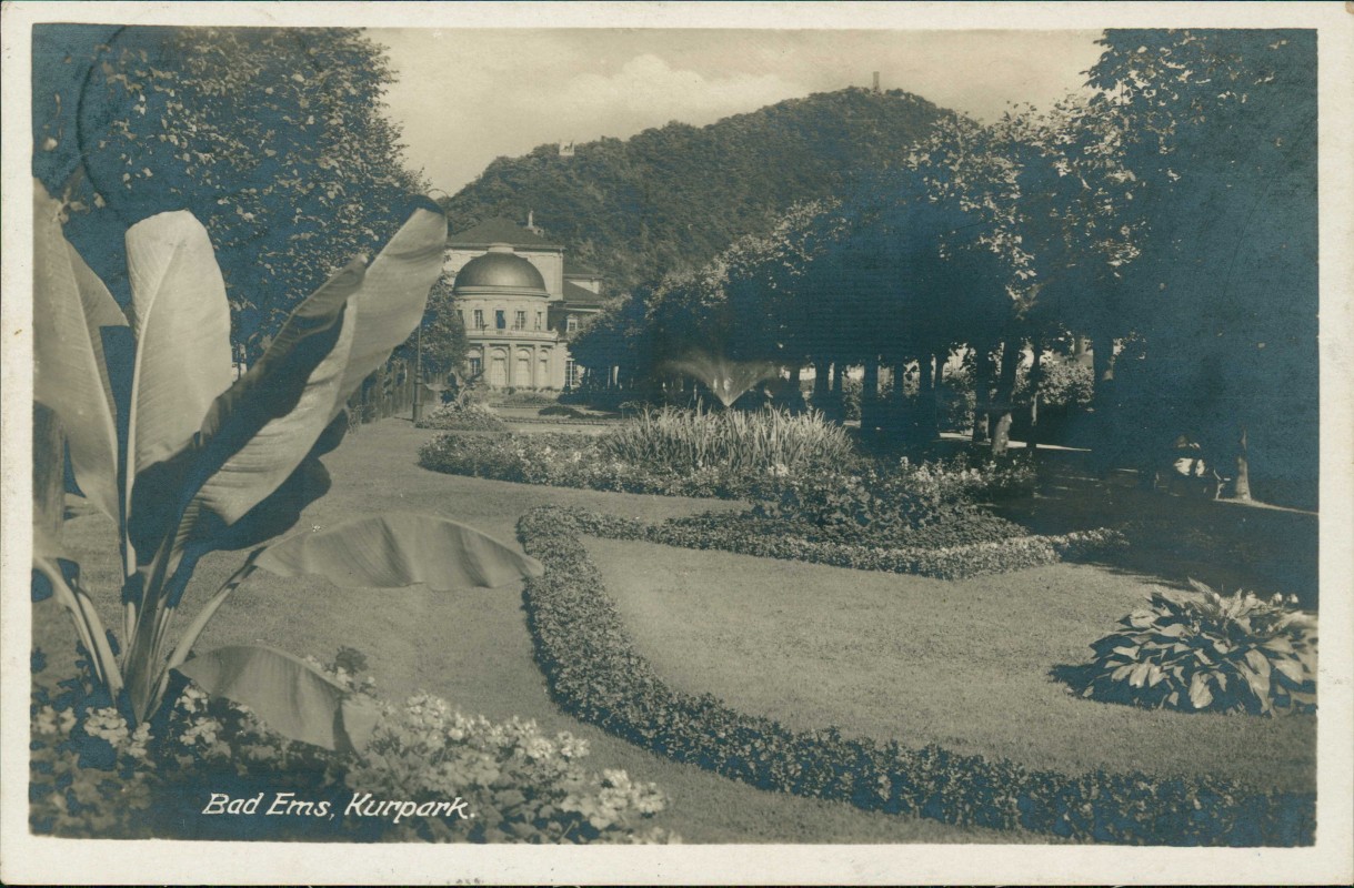 zoom: Image side vintage Postcard from 1929: Kurpark - Fotokarte:: Bad Ems